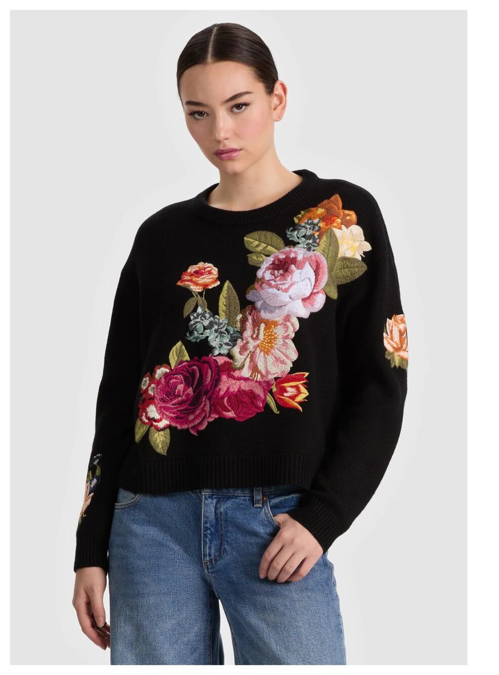NEW ALICE + OLIVIA Belva Embroidered Floral Wool Blend Sweater Size Medium
